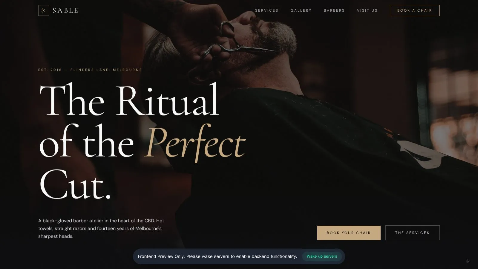 Sable barber atelier homepage